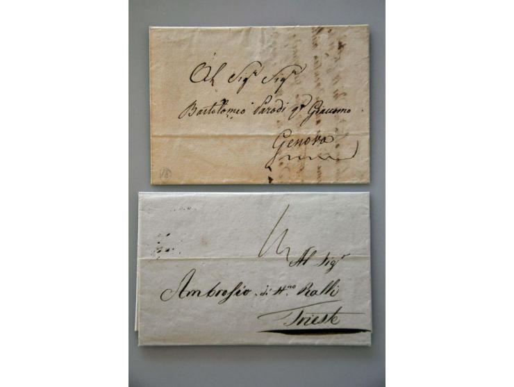 2 cholera letters from Constantinople to Triest and Genova resp. dated 9-3-1836 and 19-7-1838. Both have been desinfected at 