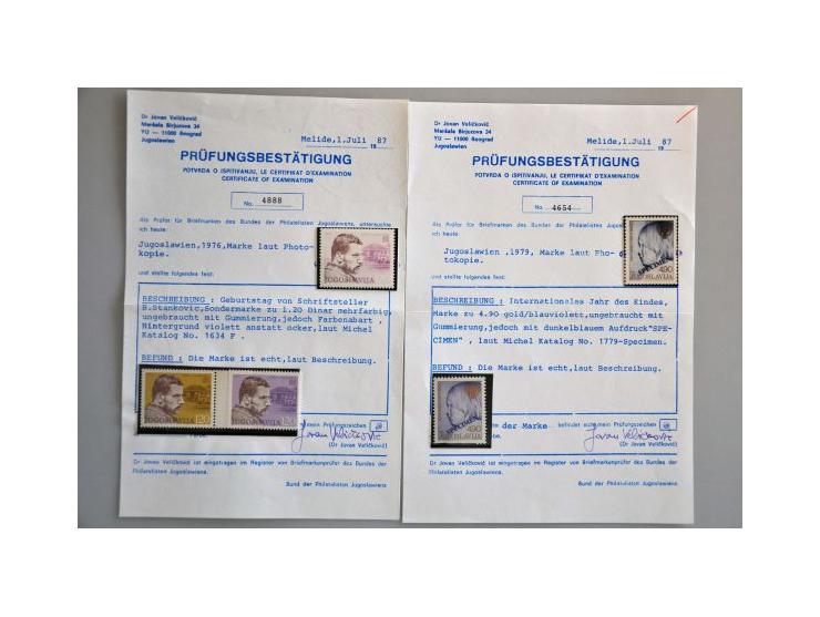 19 varieties including missing colours and imperforated, some with Jovan Velickovic certificates