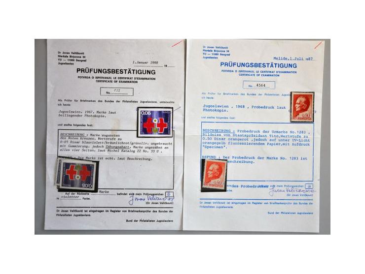 19 varieties including missing colours and imperforated, some with Jovan Velickovic certificates