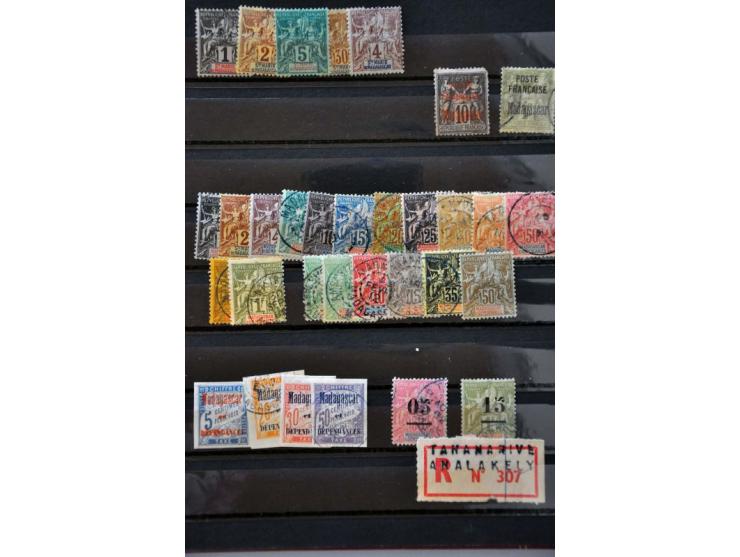 collection used before 1900 incl. Reunion, St. Pierre, New Caledonia, Guadeloupe etc. with better material in small stockbook