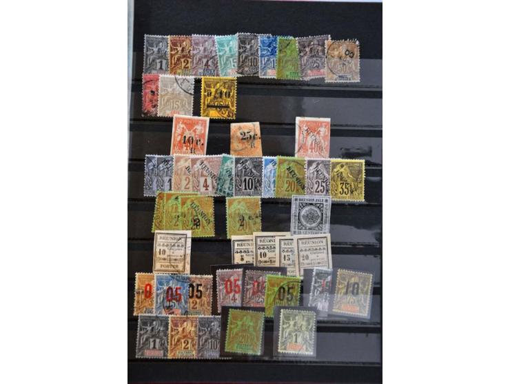 collection used before 1900 incl. Reunion, St. Pierre, New Caledonia, Guadeloupe etc. with better material in small stockbook