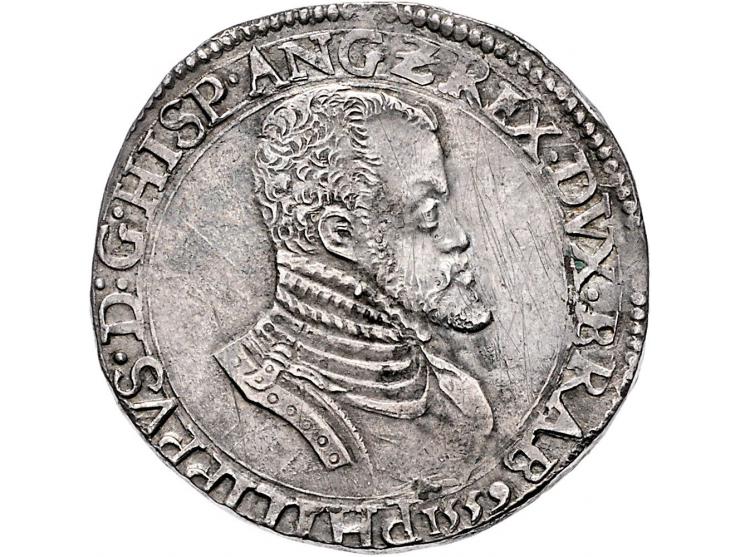 Provinciaal Philipsdaalder 1559 1e periode met titel van Engeland, Antwerpen AG 31,97gr W. 711 ZF