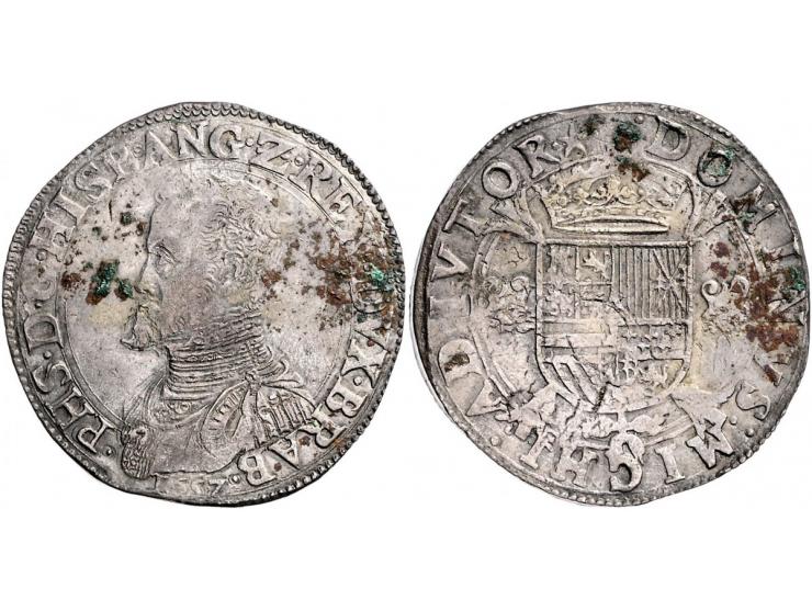 Provinciaal Philipsdaalder 1557 1e periode met titel van Engeland, Maastricht AG 31,18gr R W. 714 wat corrosie(sporen) ov. ZF