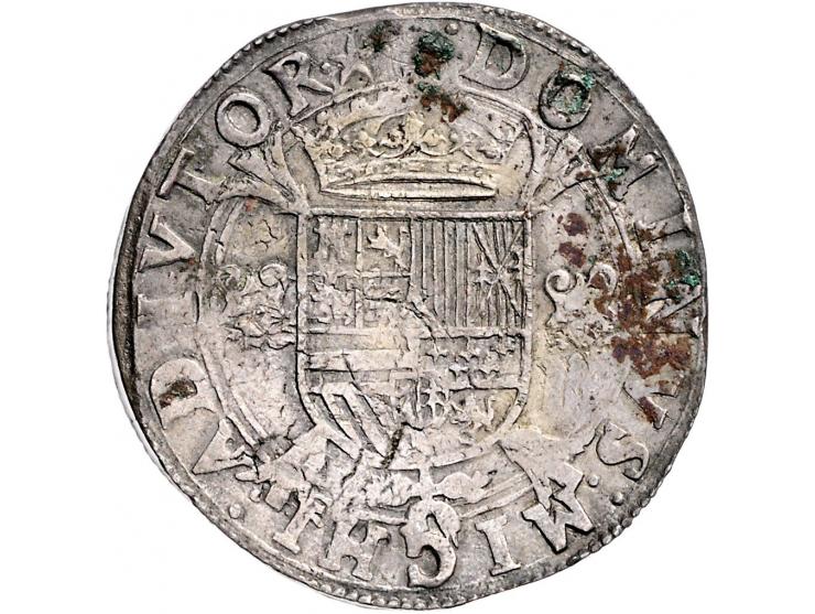 Provinciaal Philipsdaalder 1557 1e periode met titel van Engeland, Maastricht AG 31,18gr R W. 714 wat corrosie(sporen) ov. ZF