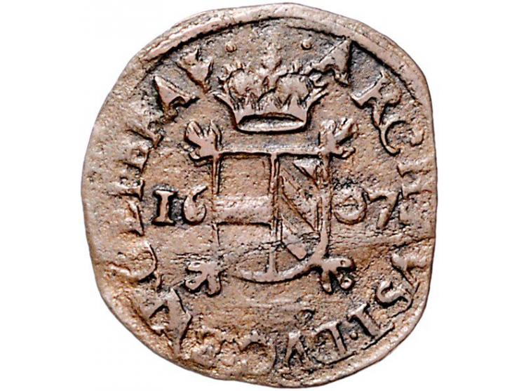 Provinciaal 8 groten vlaams of dubbele denier 1607 Antwerpen AE 2,15gr W. 934 ZF