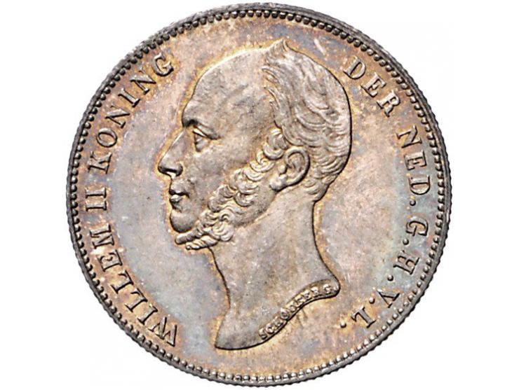 Koninkrijk Willem II, 2 ½ gulden 1849 (ZF), gulden 1847 (F), ½ gulden 1848 (PR) en 25 cent 1848 (PR-)