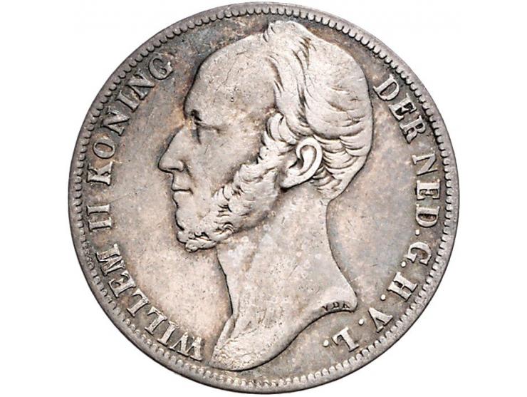 Koninkrijk Willem II, 2 ½ gulden 1849 (ZF), gulden 1847 (F), ½ gulden 1848 (PR) en 25 cent 1848 (PR-)