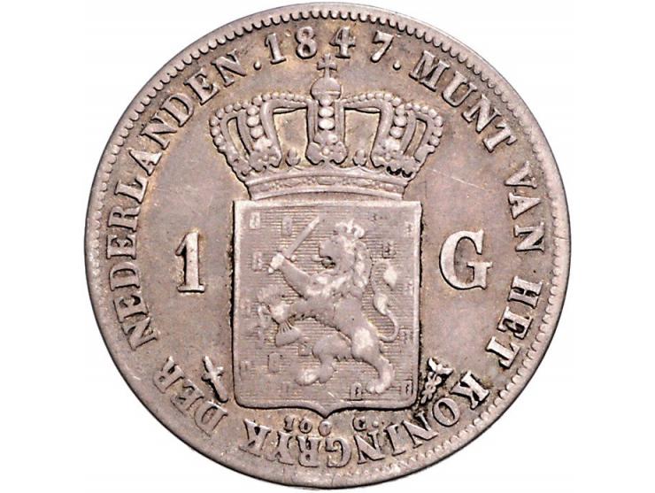 Koninkrijk Willem II, 2 ½ gulden 1849 (ZF), gulden 1847 (F), ½ gulden 1848 (PR) en 25 cent 1848 (PR-)