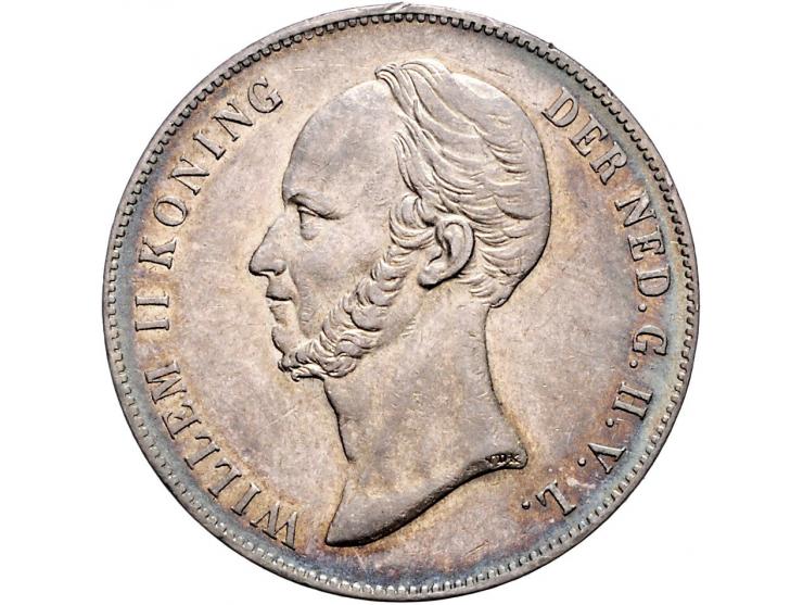 Koninkrijk Willem II, 2 ½ gulden 1849 (ZF), gulden 1847 (F), ½ gulden 1848 (PR) en 25 cent 1848 (PR-)