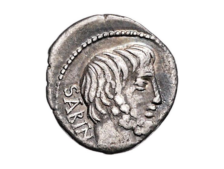 Romeinse munten Tituria 6. L.Titurius L. f. Sabinus (89 BC) Bearded head of the Sabine king Tatius r., sabin behind, Rev. Vic