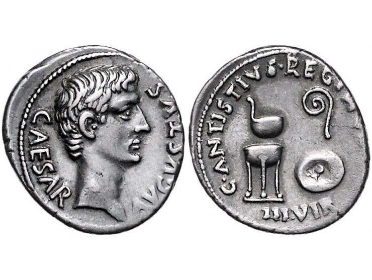 Romeinse munten Augustus (27 BC- AD 14) C. Antistius Reginus (13 BC) Caesar Augustus, bare head, Rev. R C.Antistius Reginus I