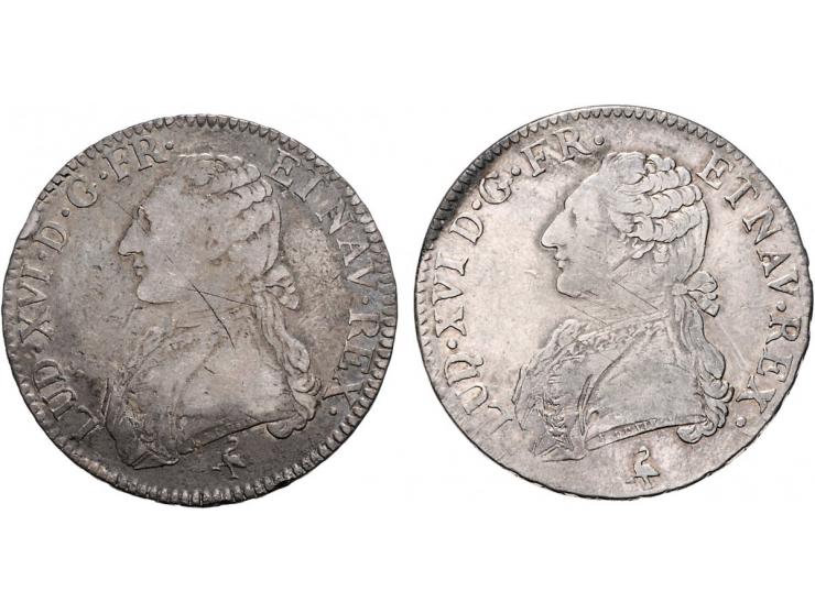 France Ecu's 1727, 1759, 1775 and 1784, all Paris, average VG-F