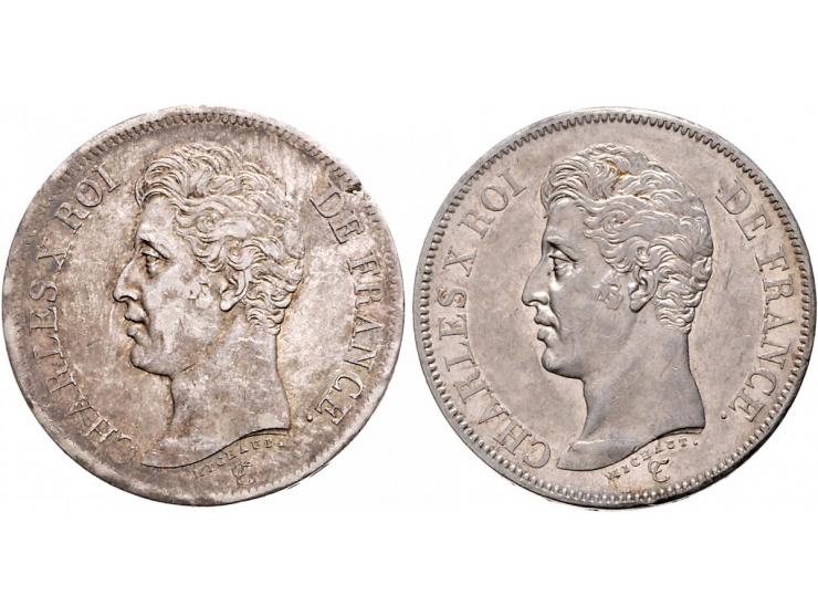 France Charles X 5 francs 1825A, 1825M, 1826A and 1826W VF and better but lightly stained