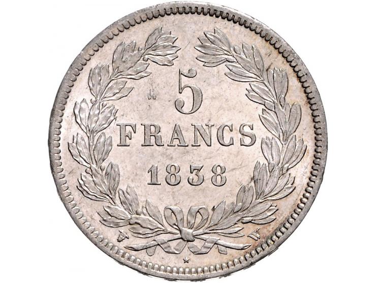 France Louis Philippe I, 5 francs 1838W, KM749.13 EF-UNC