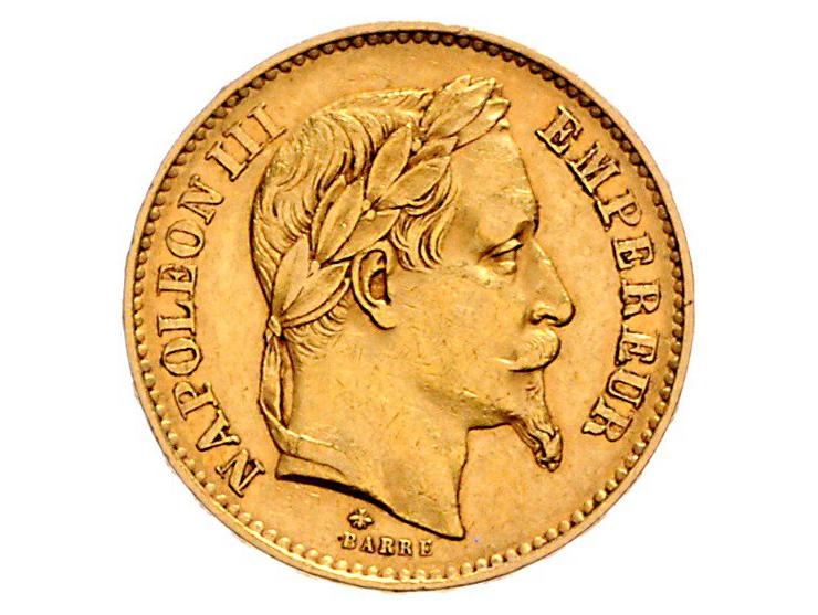 France Napoleon III, 20 francs 1868, gold, KM801.1 VF