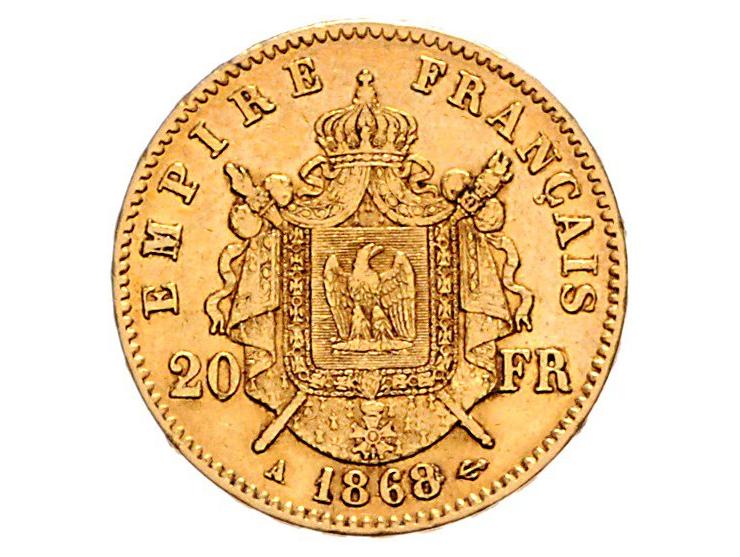 France Napoleon III, 20 francs 1868, gold, KM801.1 VF