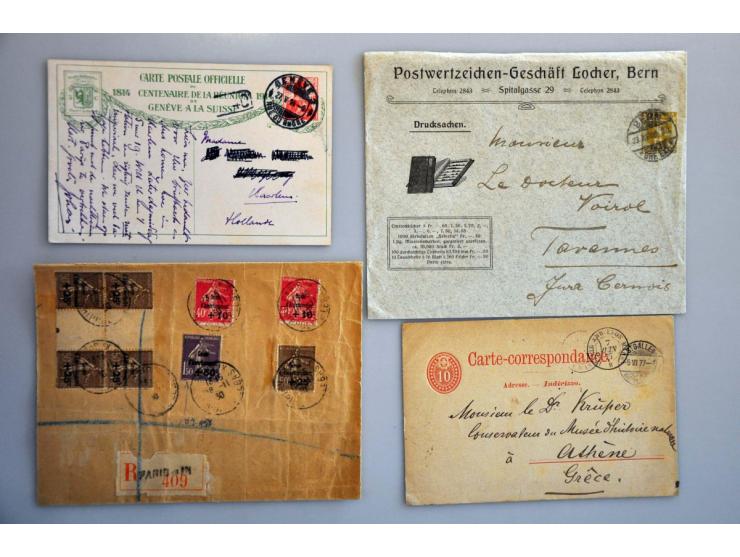 large number covers/postal stationery with better material from a.o. France and Switzerland in box