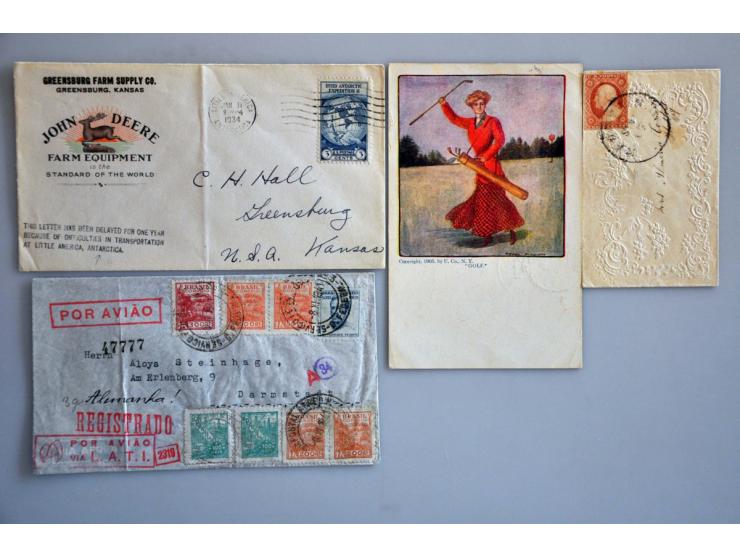 about 110 covers/postal stationery including USA, Latin America, Egypt etc. with a.o. better items and Airmail in ring binder