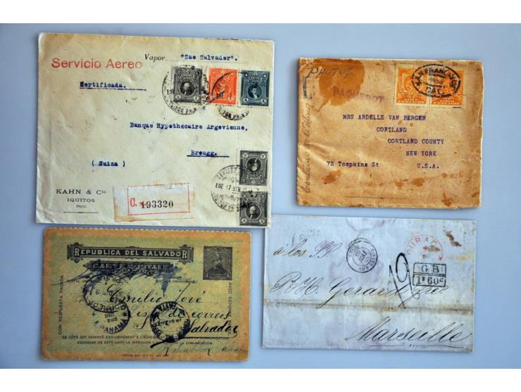 about 110 covers/postal stationery including USA, Latin America, Egypt etc. with a.o. better items and Airmail in ring binder