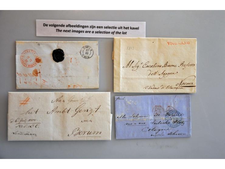 about 275 prephilatelic letters, many from Engeland or Scandinavia to Germany, Netherlands of France with transit cancellatio