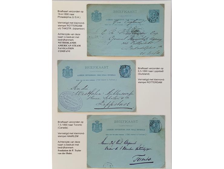 Tentoonstellingscollectie met 375 briefkaarten van/naar buitenland 1871-1891 met a-kaarten, puntstempels (tegen voorschriften