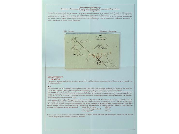 20 EO poststukken uit Maastricht vanaf 1796 w.b. geschreven dMaestricht, 95 MAESTICHT in zwart en rood, en opname-formulier g