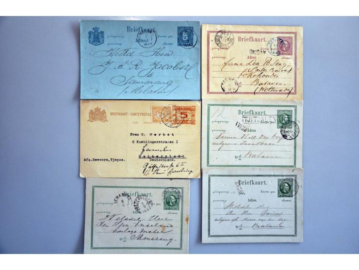 post(waarde)stukken, ruim 250 ex. w.b. stempels (o.a. kleinrond, puntvlak, kortebalk, noodport stempel Batavia), luchtpost, p