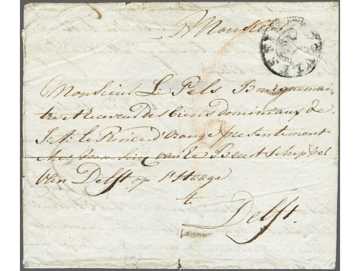 vertrekstempel VLISSINGEN met posthoorn op brief 31 juli 1809 (dag van de inname Middelburg door de Britten) naar Delft (oud 