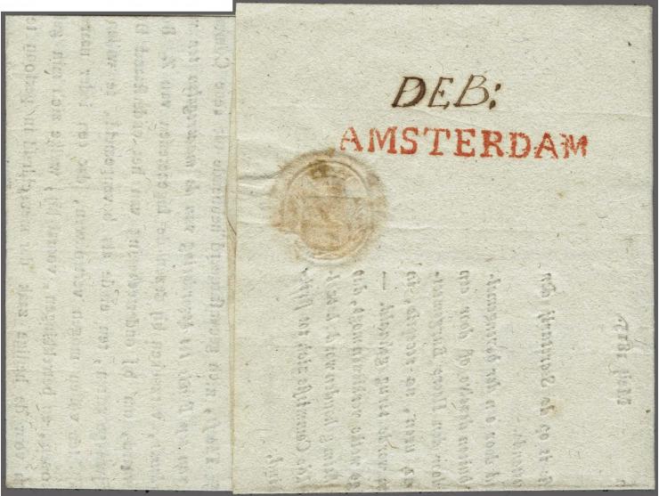 AMSTERDAM gekapt stempel met bijgeschreven DEB: op frisse gedrukte brief Zaltbommel (naamstempel)-Arnhem 2 mei 1815, verkeerd