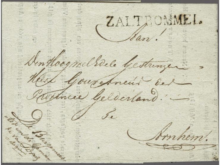 AMSTERDAM gekapt stempel met bijgeschreven DEB: op frisse gedrukte brief Zaltbommel (naamstempel)-Arnhem 2 mei 1815, verkeerd