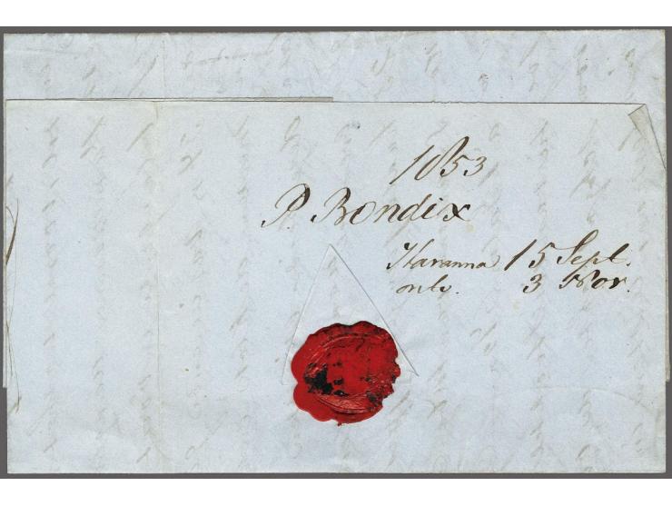 Forwarding Agents, complete vouwbrief uit Havanna 15-9-1853 via K. Moerman &amp; Co. Amsterdam (ovaal stempel in blauw) naar 