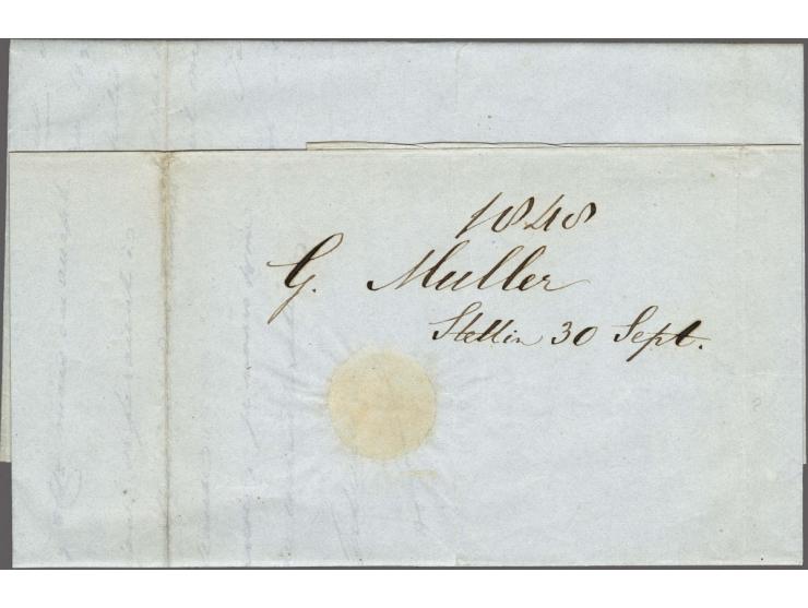 Forwarding Agents, complete vouwbrief uit Stettin (Pruissen) 30-9-1848 via D. Schnobel &amp; Co. Amsterdam (ovaal stempel in 