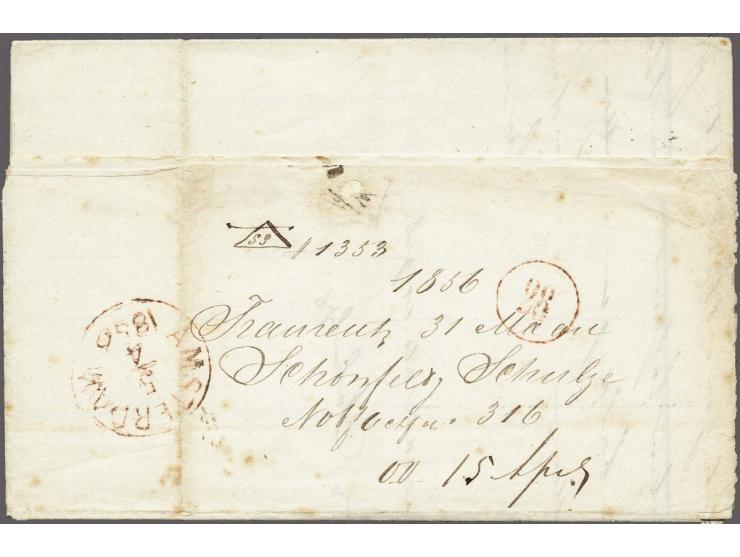 Forwarding Agents, complete vouwbrief uit Fraureuth (Koninkrijk Saksen) 31-3-1856 via M.Reimann in Arnheim/Commission &amp; S