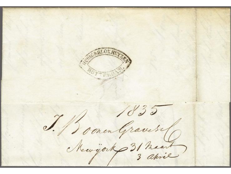 Forwarding Agents, complete brief uit New York 3-4-1835 via Hudig &amp; Blokhuyzen Rotterdam (ovaal stempel in zwart, in PEP 