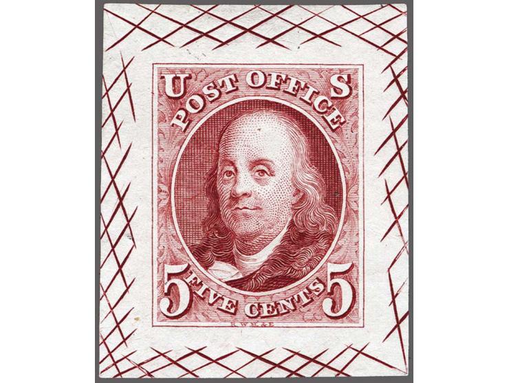 Trial Color Proof Benjamin Franklin 5 cents rose lake on India paper, very fine, cat.v. $ 1000
