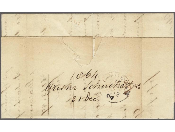 Forwarding Agents, complete vouwbrief uit Valparaiso 31-12-1863 via Eug Vogts &amp; Co Rotterdam (ovaal stempel in zwart, in 