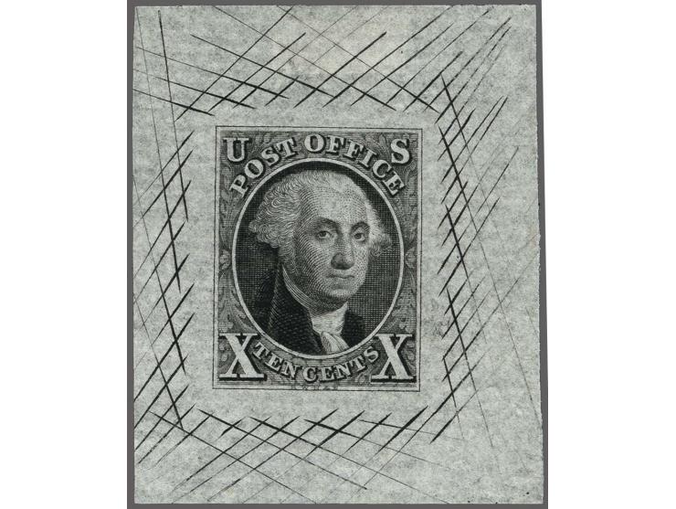 Trial Color Proof George Washington 10 cents black on white laid paper, very fine, cat.v $ 800
