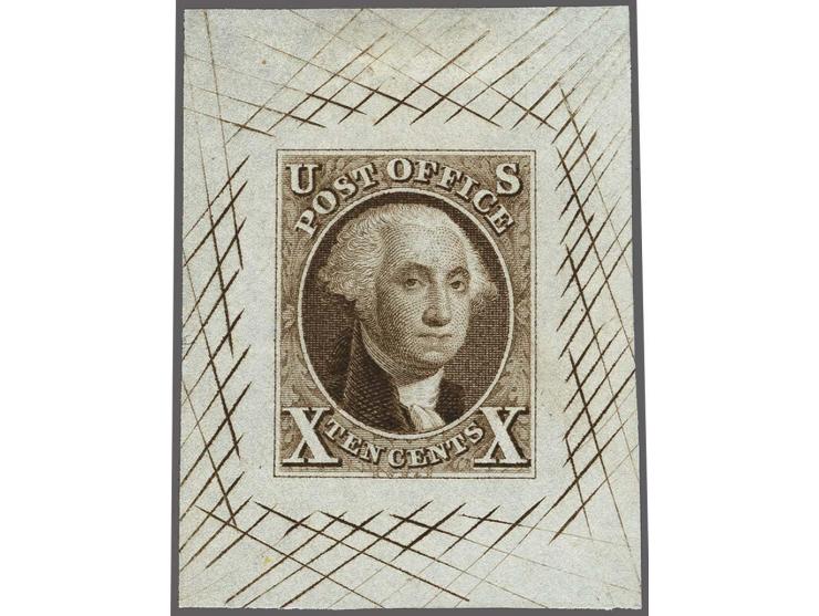 Trial Color Proof George Washington 10 cents golden brown on India paper, very fine, cat.v. $ 1000
