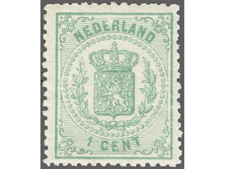 1 cent groen tanding 13¼ kleine gaten met certificaat Vleeming 2021, cat.w. 330