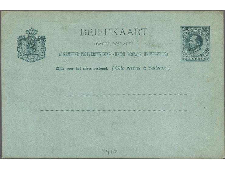 Briefkaart 5 cent koning Willem III met bedrukking Grand Hotel Coomans, Rotterdam, ongebruikt vrijwel pracht ex. (indruk iets