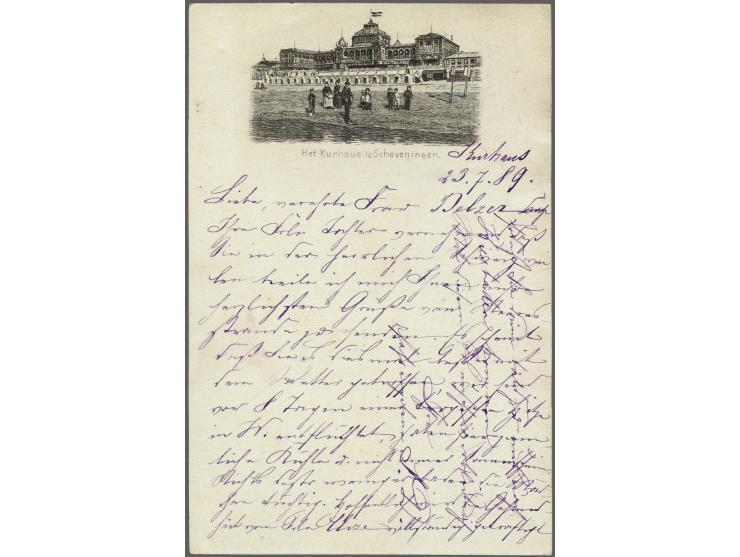 Particulier bedrukte briefkaart - Het Kurhaus te Scheveningen - , Willem III 5 cent (deze kaart wordt niet vermeld in Geuzend