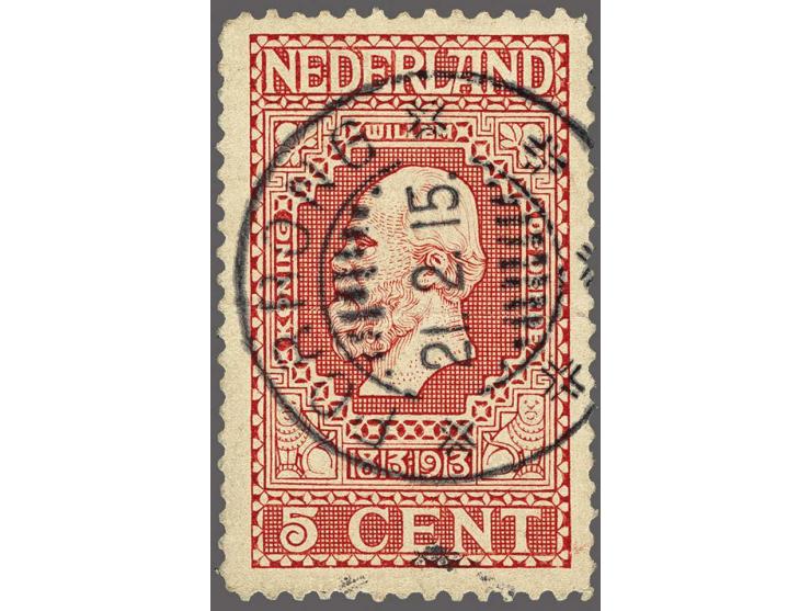 5 cent rood op roze met vrijwel volledig Indisch kortebalkstempel Porrong (SvL 75), fraai ex. (vouwtje)