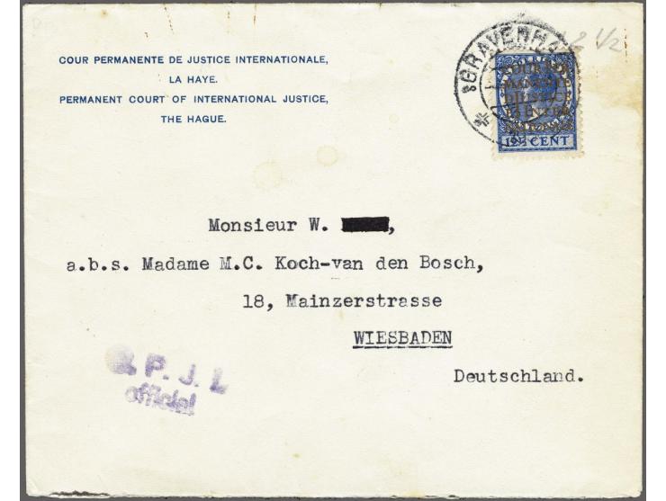 12½ cent blauw op Cour-envelop naar Wiesbaden 1938 (naam geadresseerde doorgehaald)