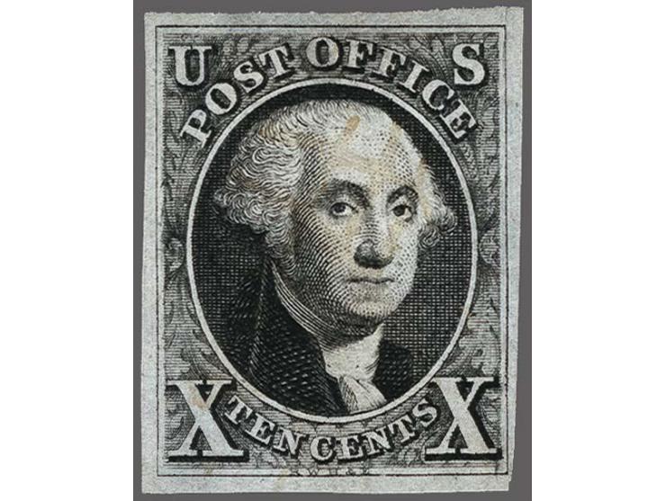 George Washington 10 cents black with faint red cancellation, very fine with 2002 Philatelic Foudation certificate, cat.v. $ 