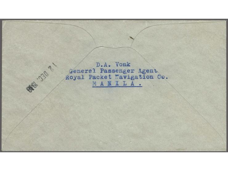 M.S. Boissevain (ovaal stempel in zwart) op envelop uit Manila met getypt First Mail from Saigon en datumstempel 12-12-1938 o