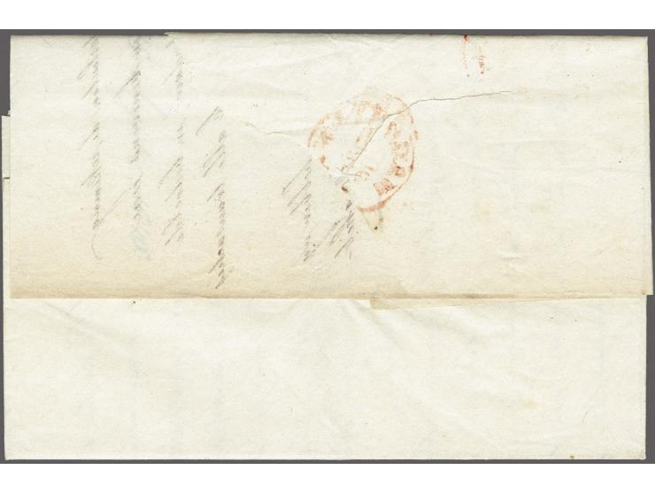 Brief met rood rondstempel CURACAO 25/8 (1846) naar Amsterdam met schaars ovaal rood ZEEBRIEF 'sGRAVENHAGE OCT. (datum mist),