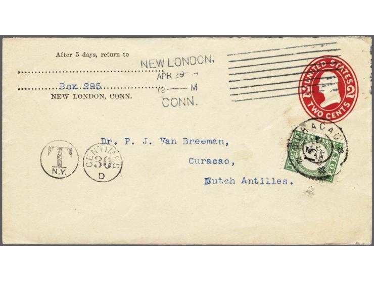 15 cent groen en zwart op envelop Scott type U91 uit New London, Connecticut (USA) 29-4-1914, pracht ex.