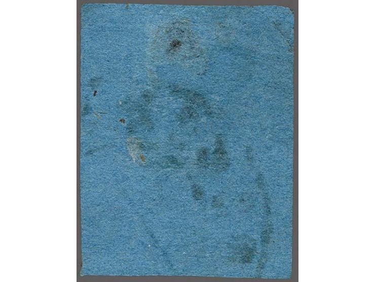 4 centavo zwart op blauw papier met deel Venezolaans rondstempel Caracas (zie Ringström pag. 74), fraai ex. (dun plekje), cat