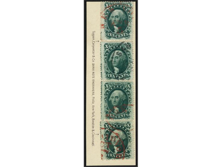 George Washington 10 cents green, 4 copies forming the imprint Toppan, Carpenter &amp; Co BANK NOTE ENGRAVERS, Phila, New Yor