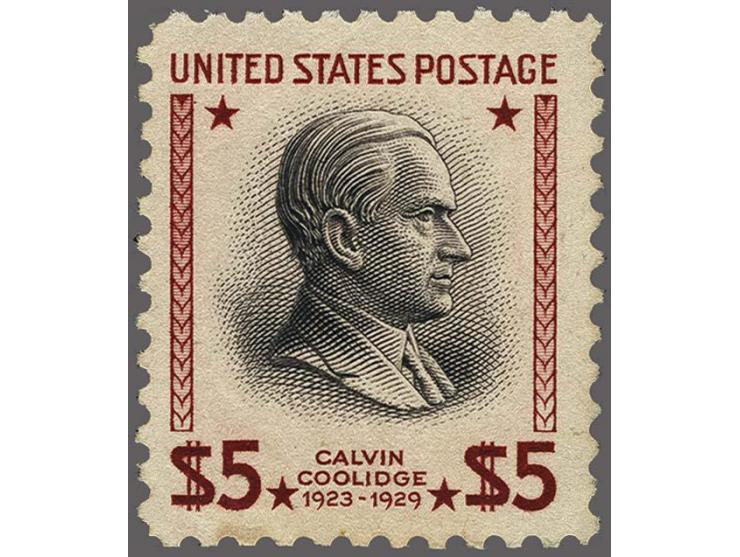 Calvin Coolidge 5 dollars red brown and black, fine/very fine unmounted mint (slightly toned and pencil notations on reverse)